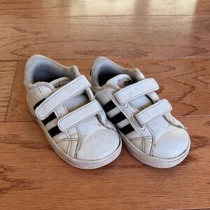 Adidas Kids White and Black Velcro Sneakers